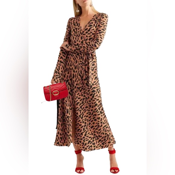 $428 DIANE VON FURSTENBERG TILLY LEOPARD BELMONT CAMEL SILK WRAP MIDI DRESS 2 - Picture 4 of 7